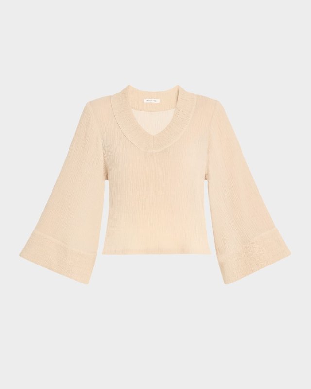 Moon Crinkled Ramie-Cotton Blouse